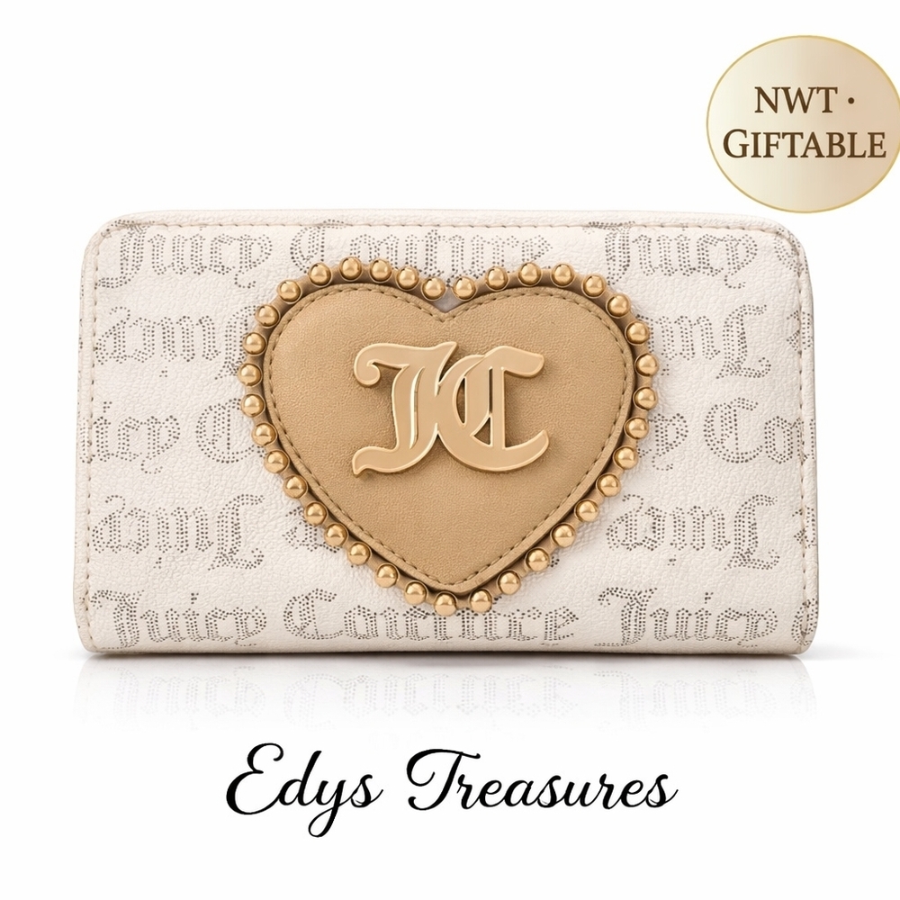 Juicy Couture Love Never Dies Bifold Wallet Pecan White NWT Giftable Boxed